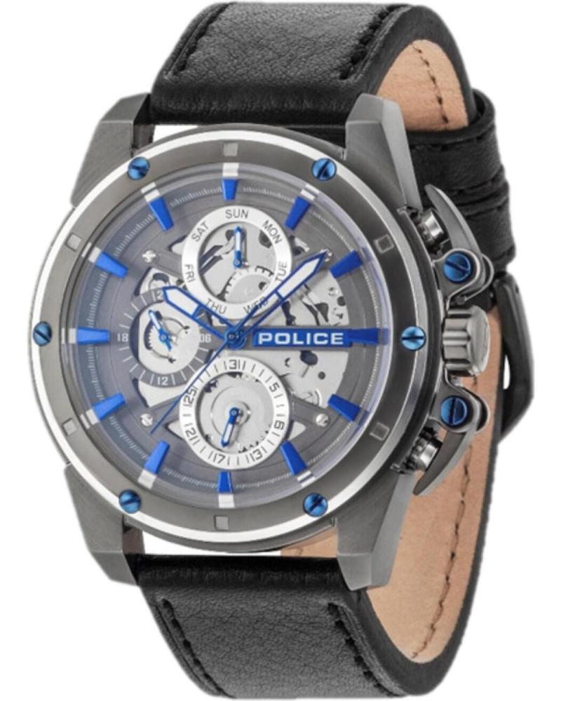 RELÓGIO POLICE R1451277002 PRETO COM BRACELETE DE COURO E DETALHES AZUIS NEGRO