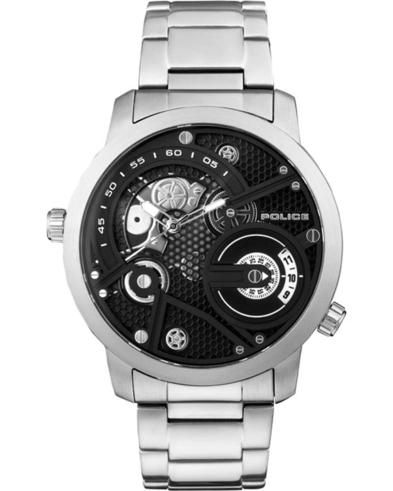 POLICE UHR R1453313001 MIT DETAILLIERTEM SCHWARZEM ZIFFERBLATT UND SILBERNEM ARMBAND PLATEADO