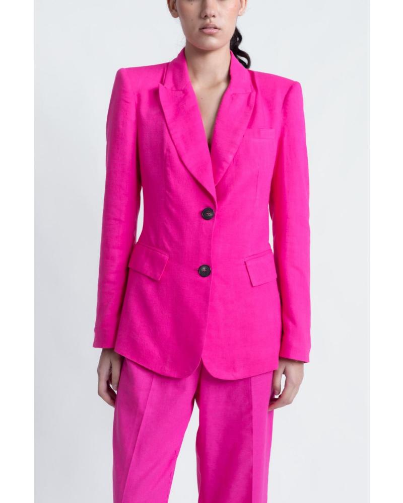PUNTOSALAO PINK DOUBLE-BREASTED LINEN BLAZER ROSA