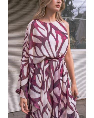 PUNTOSALAO VESTIDO LONGO ASSIMÉTRICO ESTAMPADO BORDÔ VARIOS COLORES