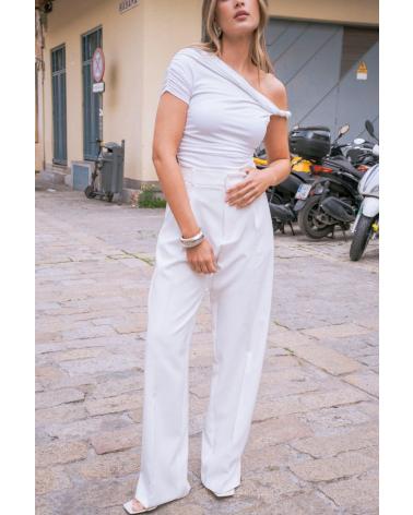 BODY ASIMMETRICO PUNTOSALAO COLORE ECRÙ BLANCO