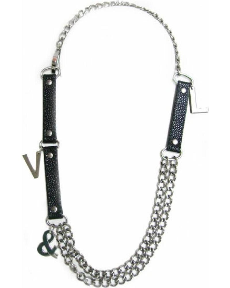COLLAR VICTORIO & LUCCHINO VJ0103CO DE CADENA PLATEADA CON DETALLES EN NEGRO