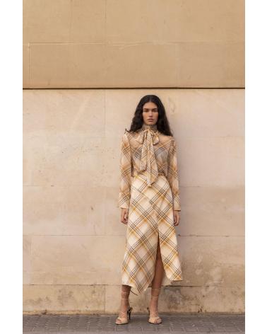 PUNTOSALAO GONNA MIDI STAMPA QUADRI BEIGE BEIGE