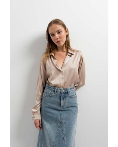 PUNTOSALAO CAMICIA SATINATA BEIGE MANICA LUNGA BEIGE