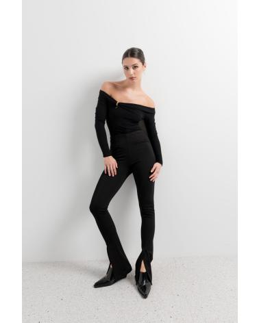 LEGGINGS FLARE PUNTOSALAO CON SPACCO ANTERIORE NERI NEGRO