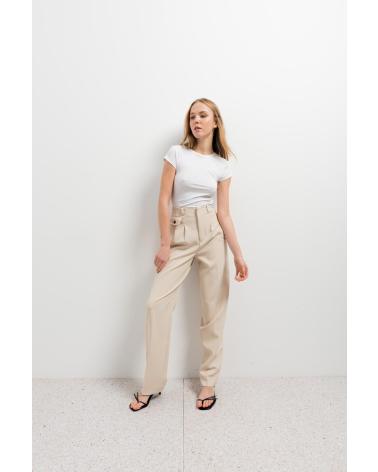 PUNTOSALAO PANTALON À PINCES COUPE MASCULINE, BEIGE BEIGE