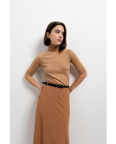 PUNTOSALAO FALDA MIDI CON CINTURON CONTRASTE PARA MUJER BAJO EN EVASE MARRóN