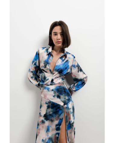 PUNTOSALAO FALDA MIDI ESTAMPADA TIE DYE ABERTURA LATERAL PARA MUJER AZUL
