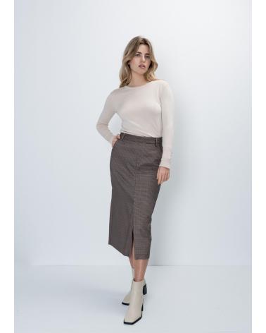 PUNTOSALAO FALDA MIDI ESTAMPADO PATA DE GALLO MUJER BEIGE