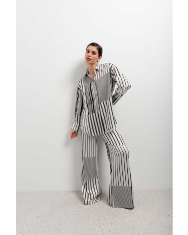 PUNTOSALAO PANTALONES ESTAMPADOS DE RAYAS NEGRAS VERTICALES PARA MUJER BLANCO