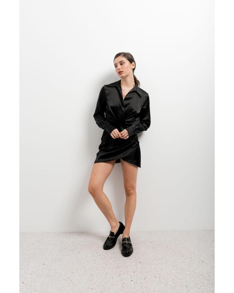 PUNTOSALAO VESTIDO CAMISERO PARA MUJER COLOR VERDE BOTELLA NEGRO