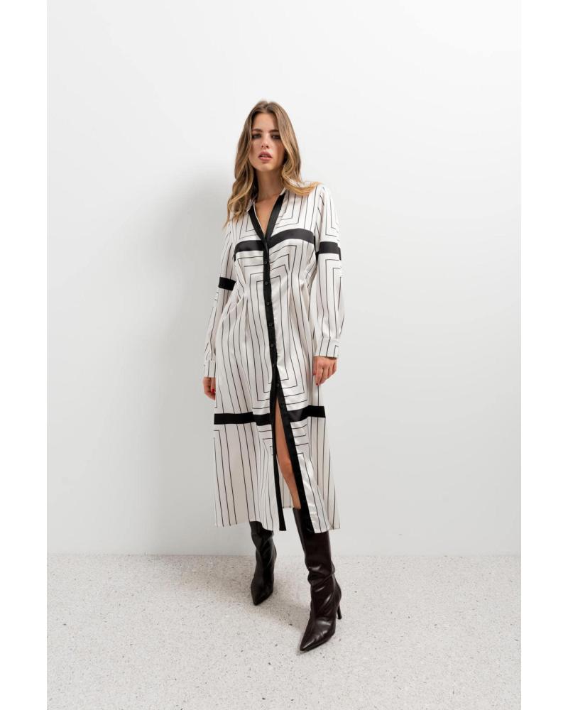 PUNTOSALAO VESTIDO CAMISERO RAYAS MANGA LARGA MIDI PARA MUJER BLANCO