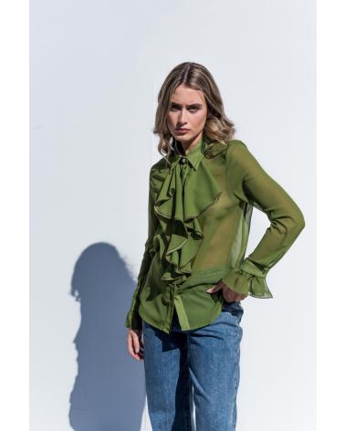 PUNTOSALAO CAMISA DE GASA CON VOLANTES MUJER SEMITRANSPARENTE COLOR VER VARIOS COLORES