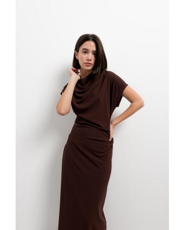 PUNTOSALAO VESTIDO MIDI LARGO CASUAL DRAPEADO MARRON PARA MUJER MARRóN