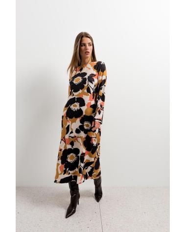 PUNTOSALAO VESTIDO MIDI FLORAL DE MANGA LARGA - DORADO VARIOS COLORES