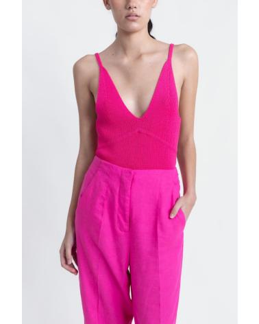 PUNTOSALAO TOP CROP IN MAGLIA BICOLORE ROSA E NERO NEGRO