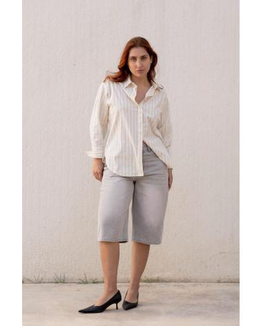 PUNTOSALAO CAMISA BEGE RISCA DE GIZ BEIGE