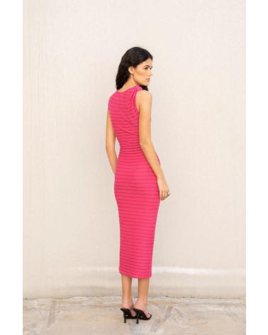 VESTIDO MIDI PUNTOSALAO ROSA COM TEXTURA DE RISCAS ROSA