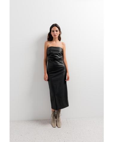 PUNTOSALAO VESTIDO MIDI EFEITO COURO PRETO SEM ALÇAS NEGRO
