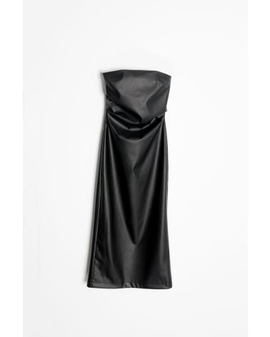 PUNTOSALAO VESTIDO MIDI EFEITO COURO PRETO SEM ALÇAS NEGRO