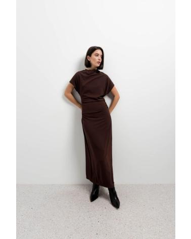 PUNTOSALAO VESTIDO MIDI LARGO CASUAL DRAPEADO MARRON PARA MUJER MARRóN