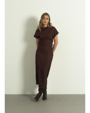 PUNTOSALAO VESTIDO MIDI LARGO CASUAL DRAPEADO MARRON PARA MUJER MARRóN