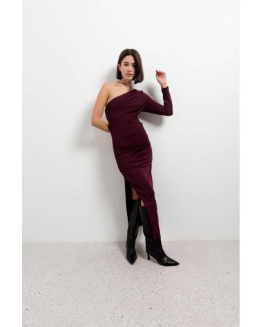 PUNTOSALAO VESTIDO LARGO MIDI ASIMETRICO PARA MUJER CON MANGA LARGA MORADO