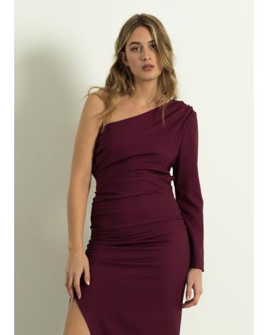 PUNTOSALAO VESTIDO LARGO MIDI ASIMETRICO PARA MUJER CON MANGA LARGA MORADO