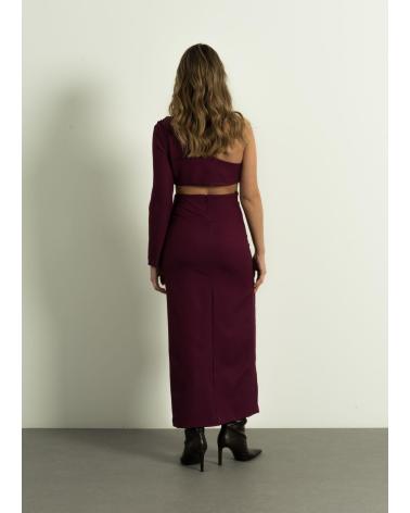PUNTOSALAO VESTIDO LARGO MIDI ASIMETRICO PARA MUJER CON MANGA LARGA MORADO