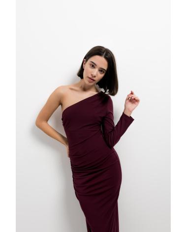 PUNTOSALAO VESTIDO LARGO MIDI ASIMETRICO PARA MUJER CON MANGA LARGA MORADO