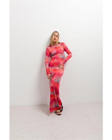 PUNTOSALAO VESTIDO LONGO ESTAMPADO MANGA COMPRIDA ROSA ROSA