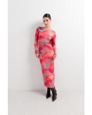 PUNTOSALAO VESTIDO LONGO ESTAMPADO MANGA COMPRIDA ROSA ROSA