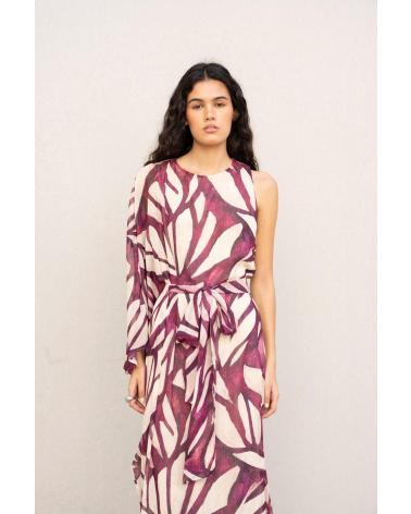PUNTOSALAO VESTIDO LONGO ASSIMÉTRICO ESTAMPADO BORDÔ VARIOS COLORES
