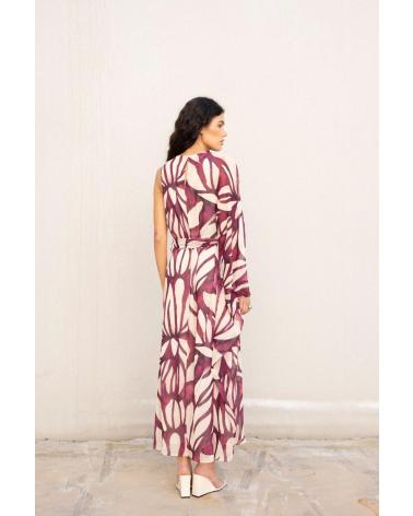 PUNTOSALAO VESTIDO LONGO ASSIMÉTRICO ESTAMPADO BORDÔ VARIOS COLORES
