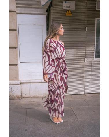 PUNTOSALAO VESTIDO LONGO ASSIMÉTRICO ESTAMPADO BORDÔ VARIOS COLORES