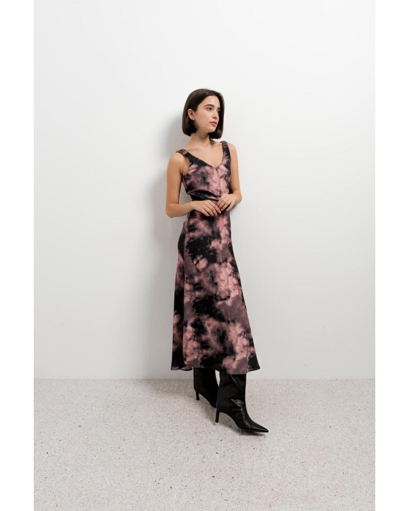 PUNTOSALAO VESTIDO ESTAMPADO TIE DYE PARA MUJER CON TIRANTES ESCOTE PIC ROSA