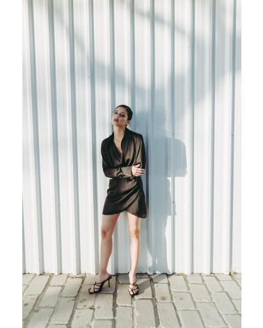 PUNTOSALAO VESTIDO CAMISERO PARA MUJER COLOR VERDE BOTELLA NEGRO