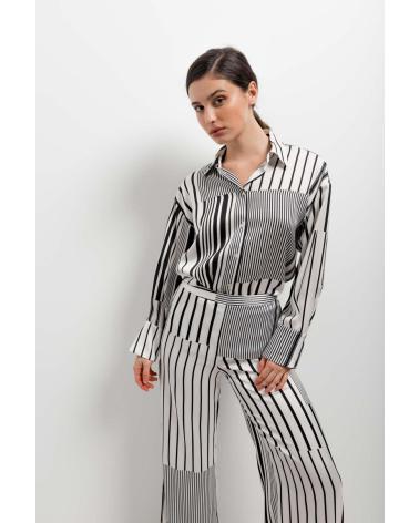 PUNTOSALAO PANTALONES ESTAMPADOS DE RAYAS NEGRAS VERTICALES PARA MUJER BLANCO