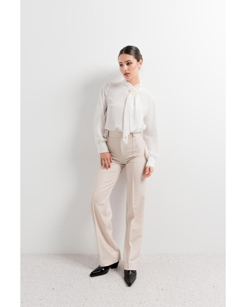 PUNTOSALAO PANTALON TIRO ALTO PARA MUJER TRABILLAS EN CINTURAS BEIGE