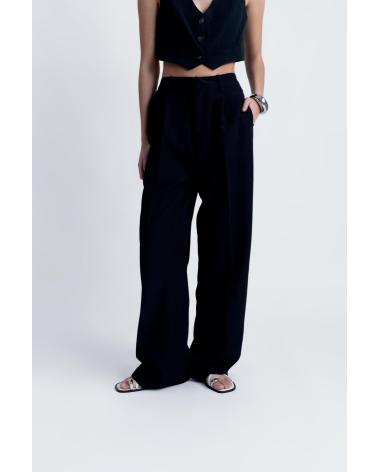 CALÇA PUNTOSALAO PREGAS CINTURA ALTA PRETA NEGRO
