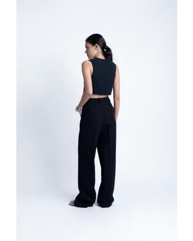 CALÇA PUNTOSALAO PREGAS CINTURA ALTA PRETA NEGRO