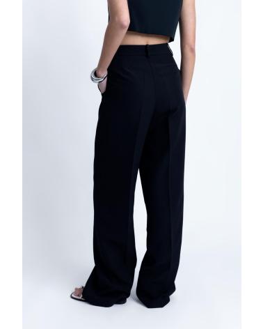 CALÇA PUNTOSALAO PREGAS CINTURA ALTA PRETA NEGRO