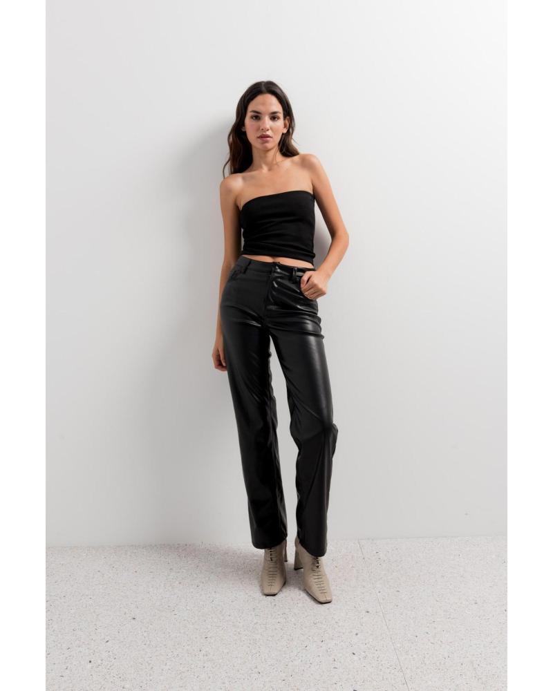 PUNTOSALAO PANTALONE EFFETTO PELLE VITA MEDIA NERO NEGRO