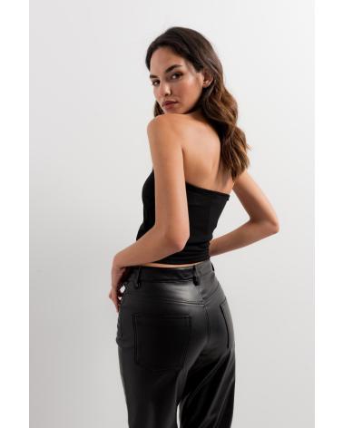 PUNTOSALAO PANTALONE EFFETTO PELLE VITA MEDIA NERO NEGRO