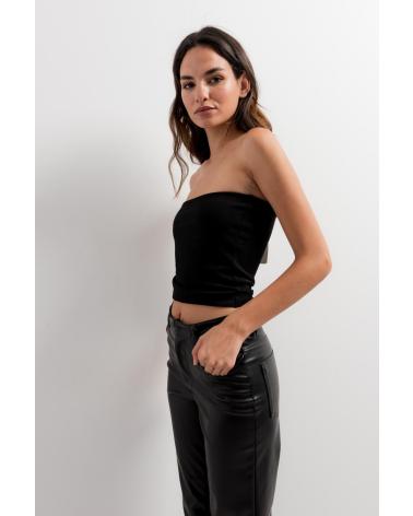 PUNTOSALAO PANTALONE EFFETTO PELLE VITA MEDIA NERO NEGRO