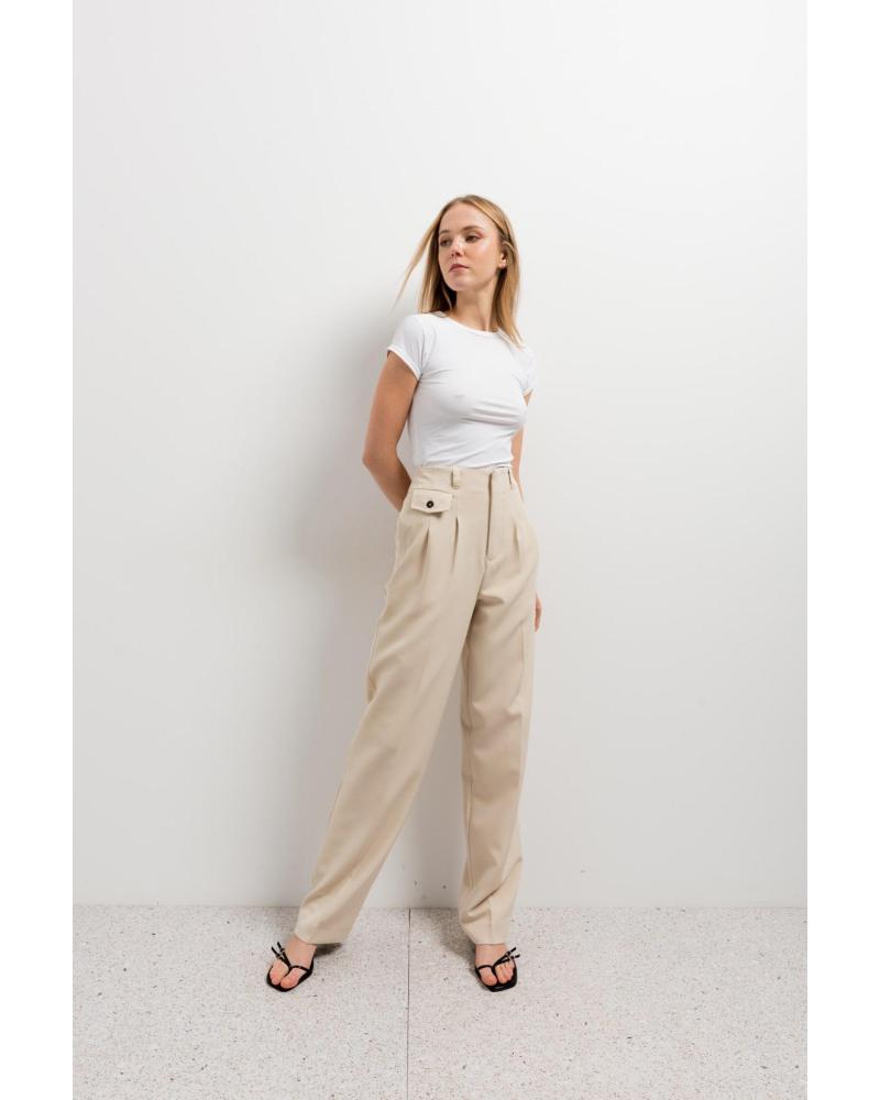 PUNTOSALAO PANTALON À PINCES COUPE MASCULINE, BEIGE BEIGE