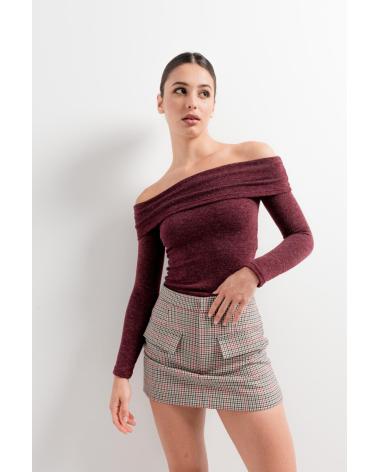 PUNTOSALAO GONNA-PANTALONE MARRONE STAMPA PIED DE POULE MARRóN