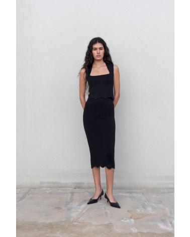 PUNTOSALAO GONNA MIDI IN MAGLIA NERA NEGRO