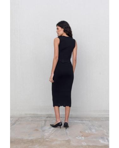 PUNTOSALAO GONNA MIDI IN MAGLIA NERA NEGRO