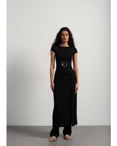 PUNTOSALAO JUPE MIDI NOIRE STYLE PARÉO DRAPPÉE AVEC FENTE NEGRO